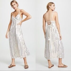 Striped White Maxi Dress with Metallic Accents